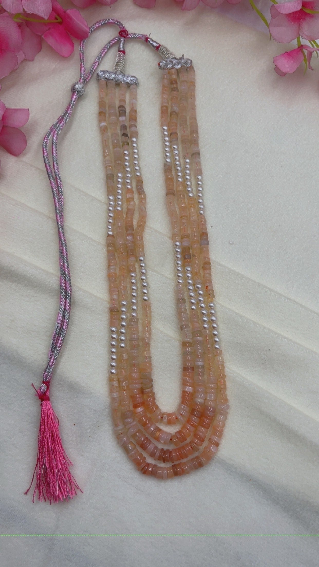 Natural Peach Moonstone Pearl Gemstone Beads Necklace Jewelry QC2