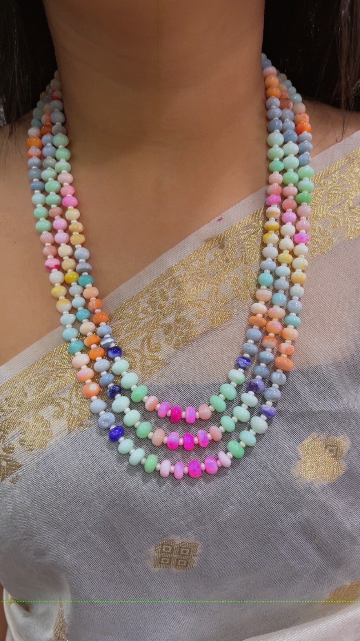Natural Multi Opal Gemstone Beads Necklace Jewelry QCMORE