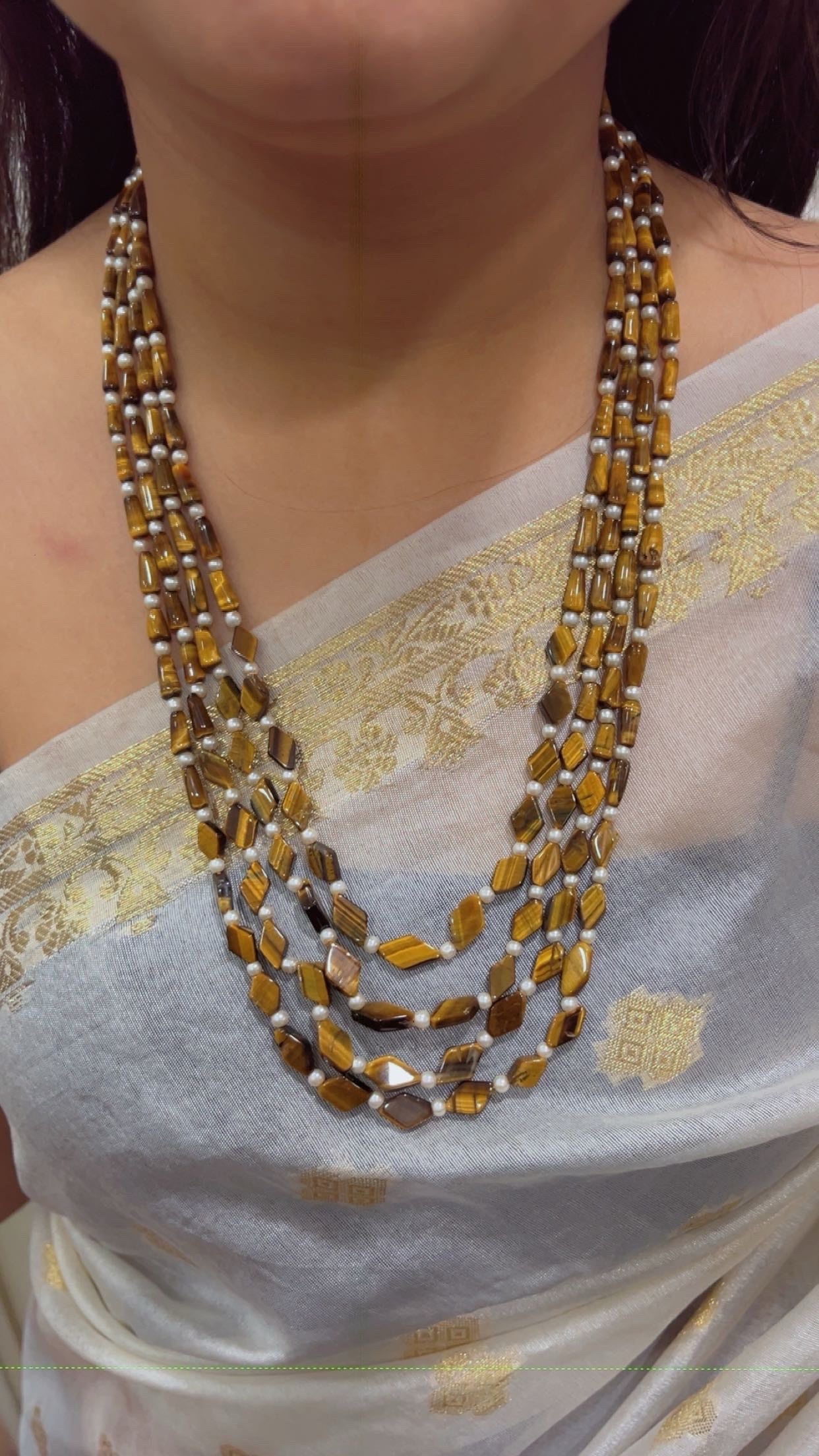 Natural Tiger Eye & Pearl Gemstone Beads Necklace Jewelry QC MORE