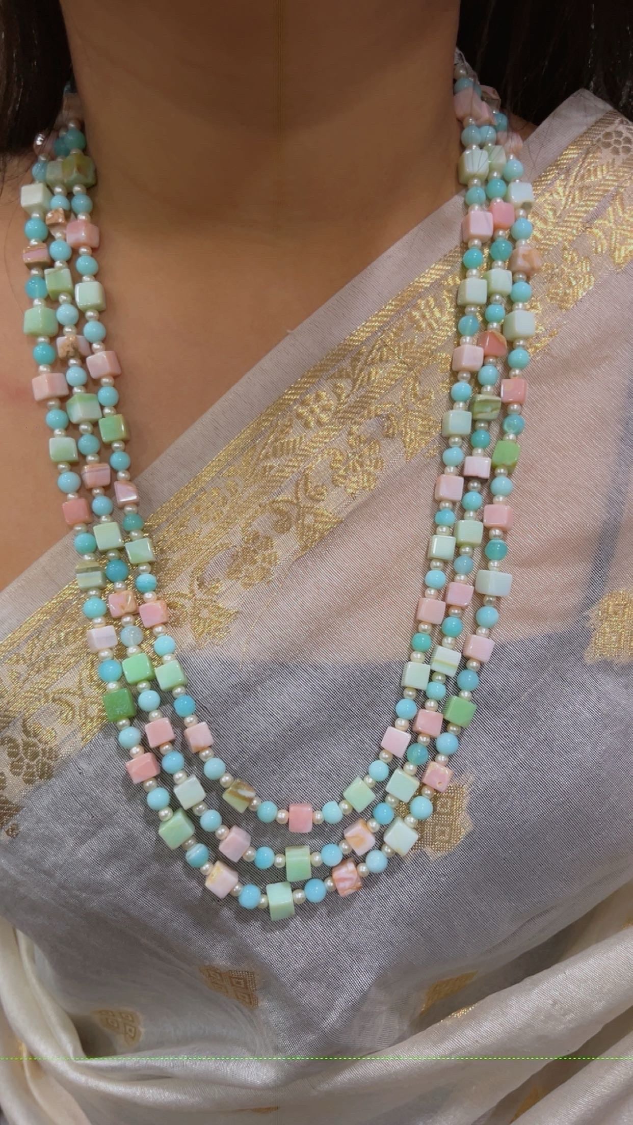 Natural Multi Opal Gemstone Beads Necklace Jewelry QC more