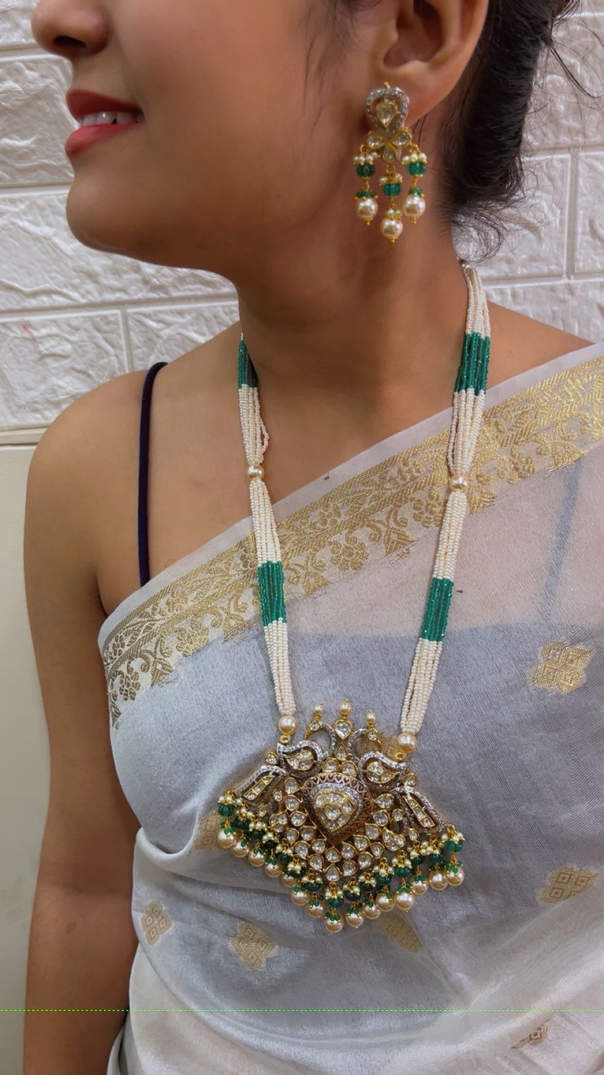 14K Gold Hallmarked Diamond Polki Jadau Gold Necklace Jewelry