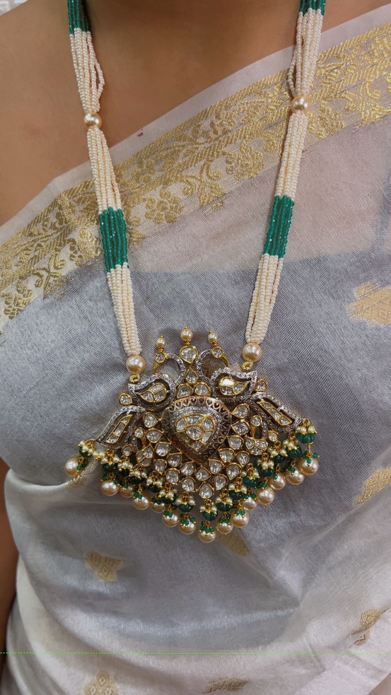 14K Gold Hallmarked Diamond Polki Jadau Gold Necklace Jewelry