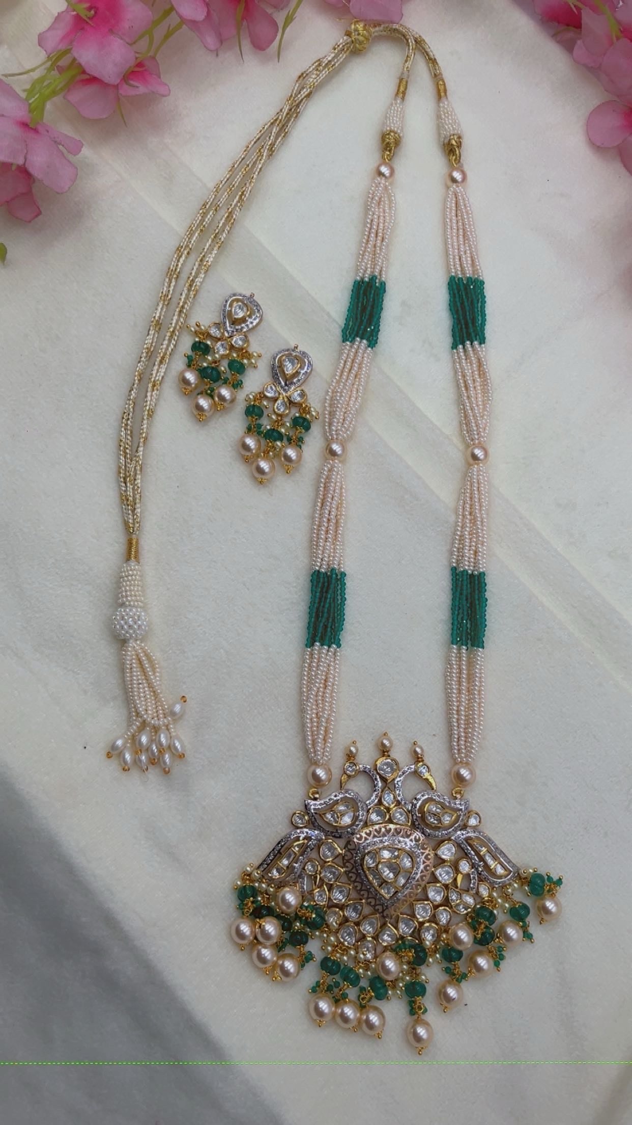 14K Gold Hallmarked Diamond Polki Jadau Gold Necklace Jewelry