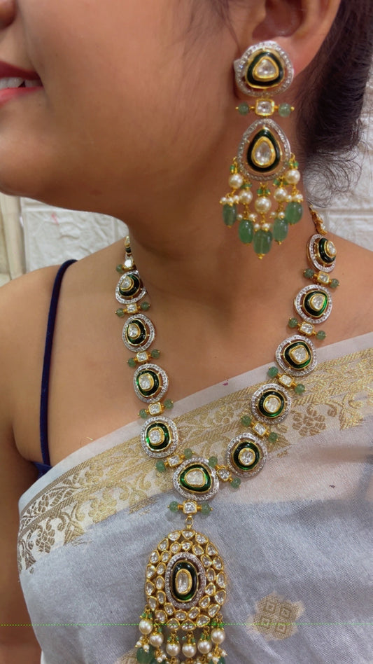 14K Gold Hallmarked Diamond Polki Jadau Gold Necklace Jewelry