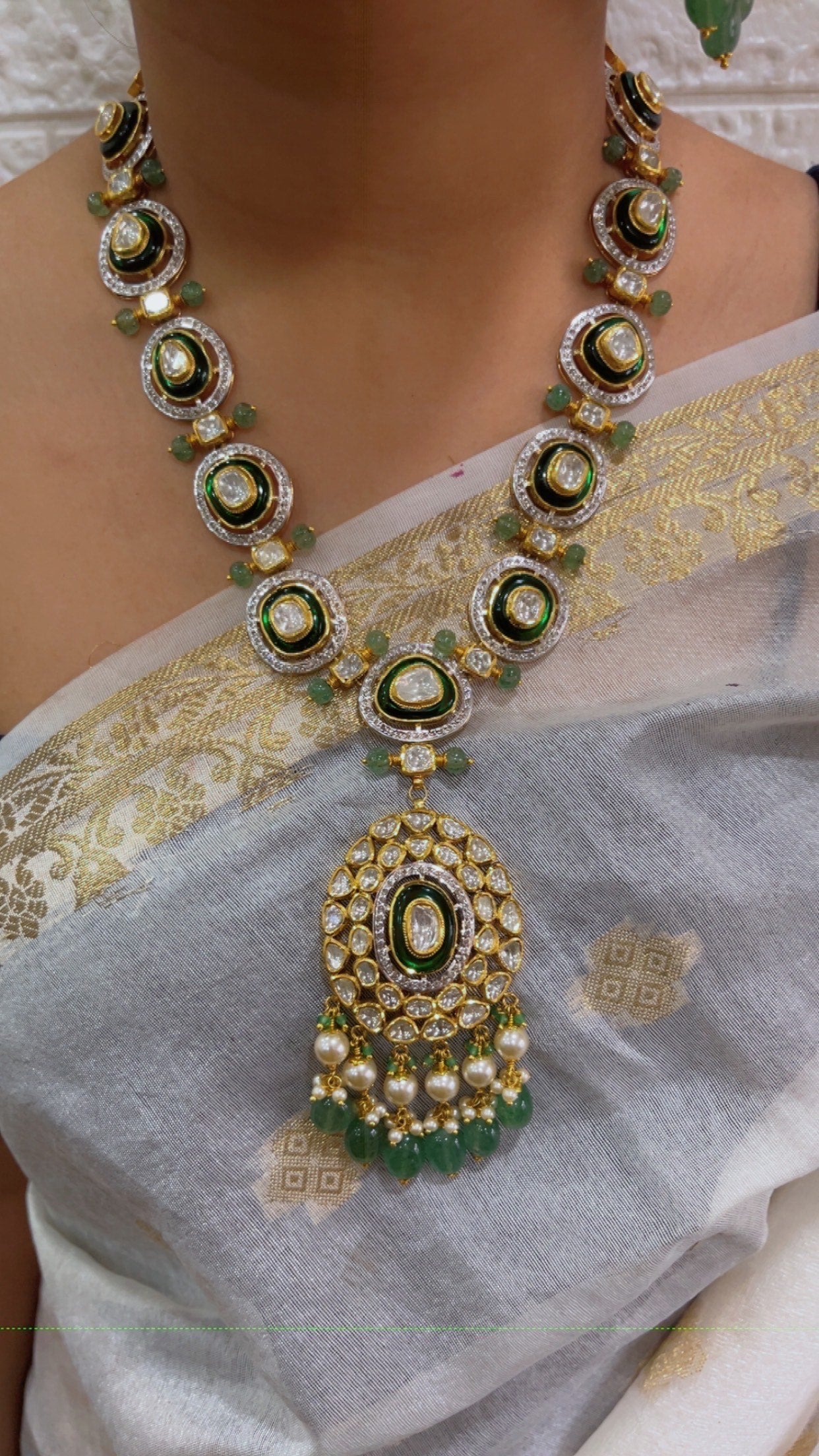14K Gold Hallmarked Diamond Polki Jadau Gold Necklace Jewelry