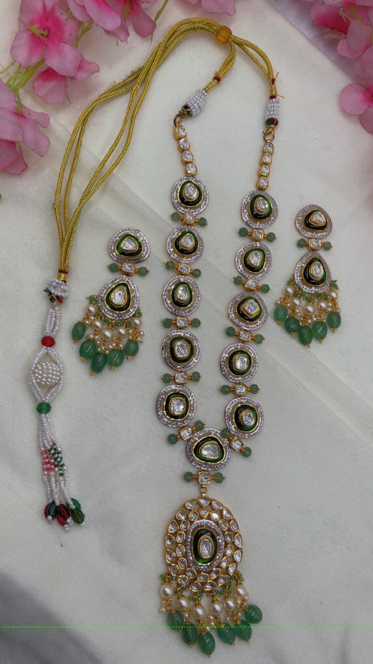 14K Gold Hallmarked Diamond Polki Jadau Gold Necklace Jewelry