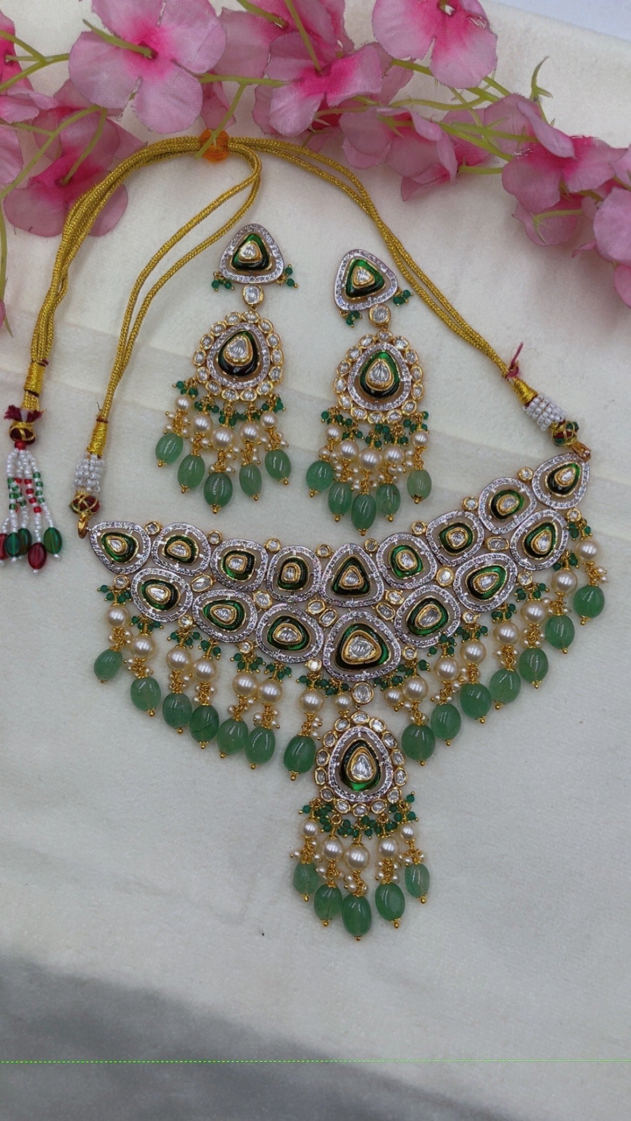 4K Gold Hallmarked Diamond Polki Jadau Choker Gold Necklace Jewelry