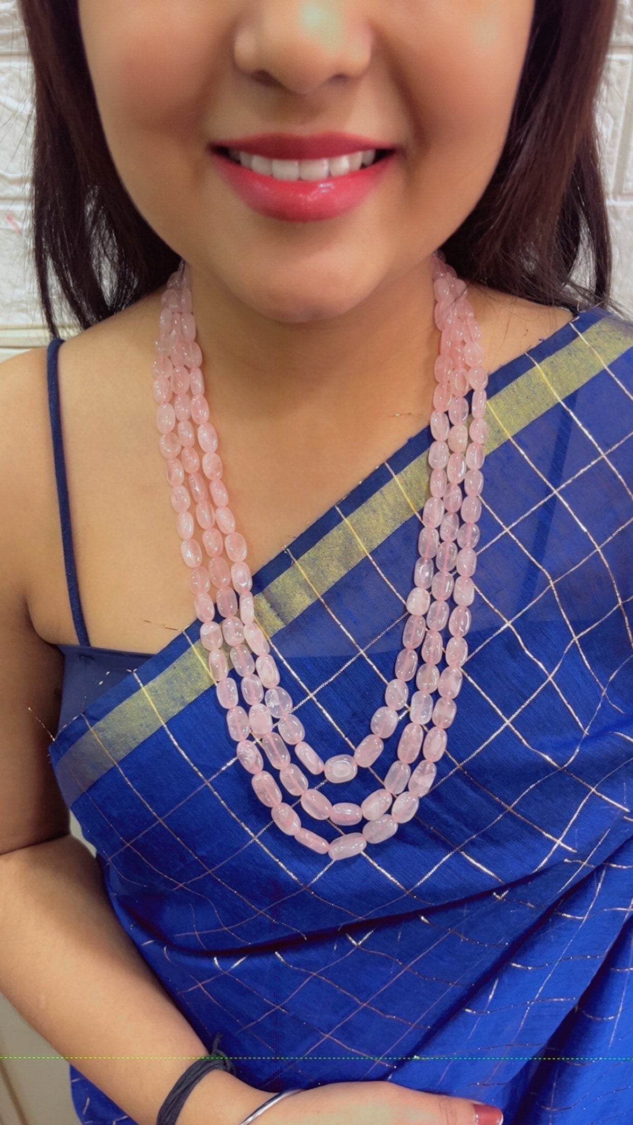 Natural Rose Quartz Gemstone Oval Beaded Necklace RBOGO