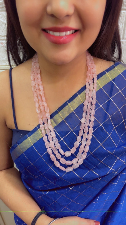 Natural Rose Quartz Gemstone Oval Beaded Necklace RBOGO
