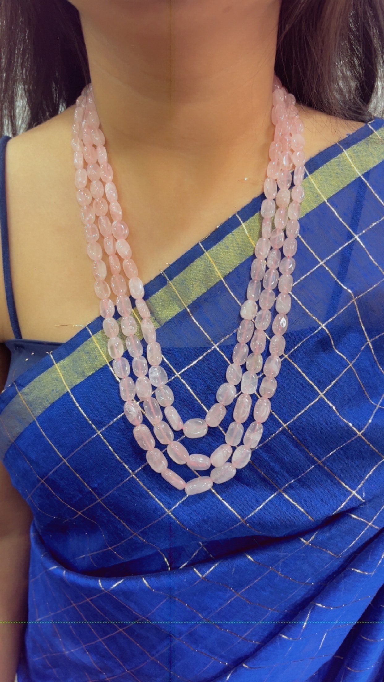Natural Rose Quartz Gemstone Oval Beaded Necklace RBOGO