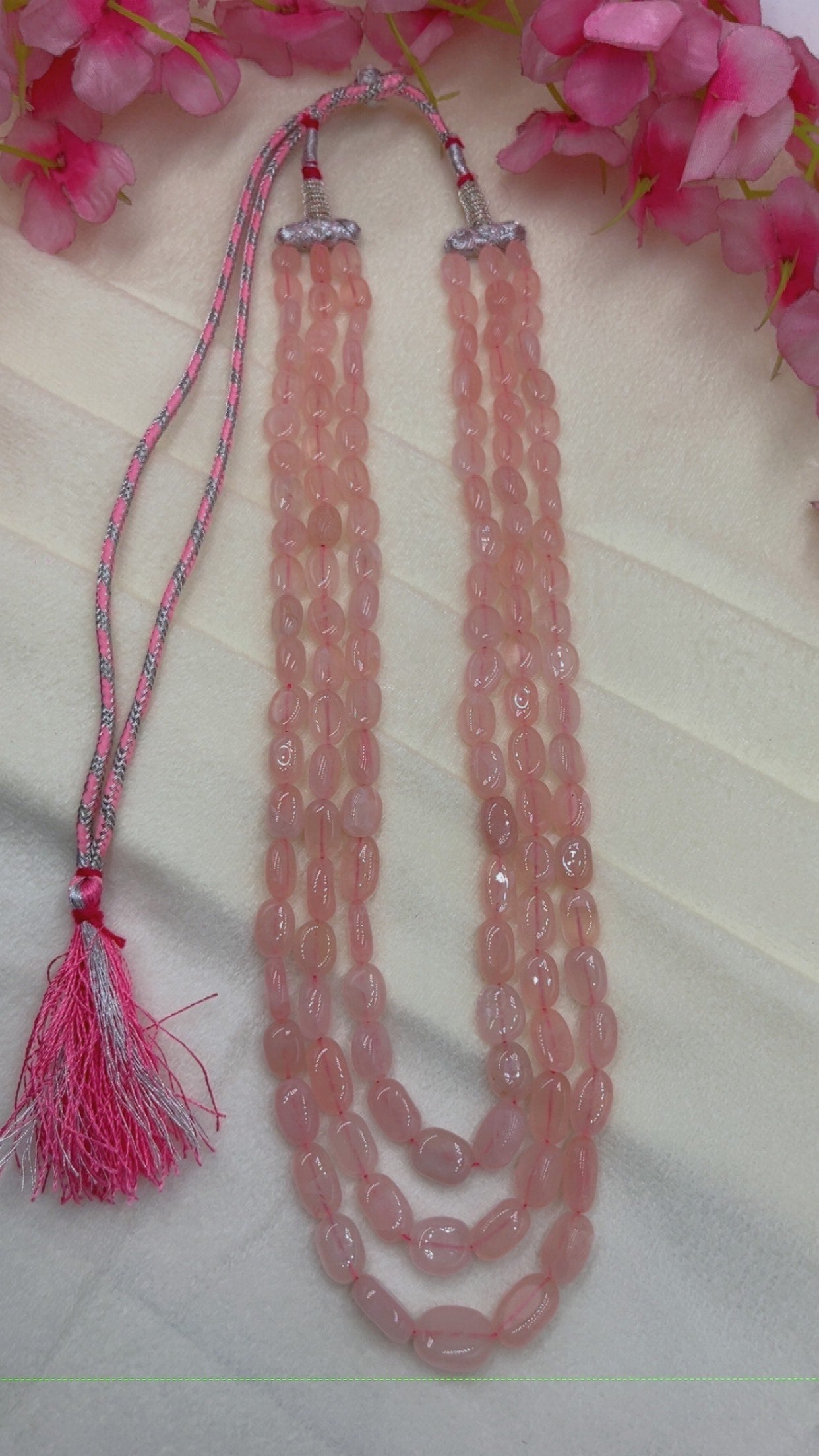 Natural Rose Quartz Gemstone Oval Beaded Necklace RBOGO