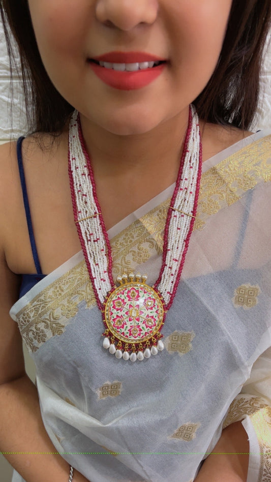 22K Gold Hallmarked Diamond Polki Red Necklace Jewelry