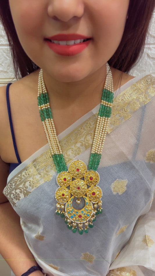 22K Gold Hallmarked Diamond Polki Green Necklace Jewelry