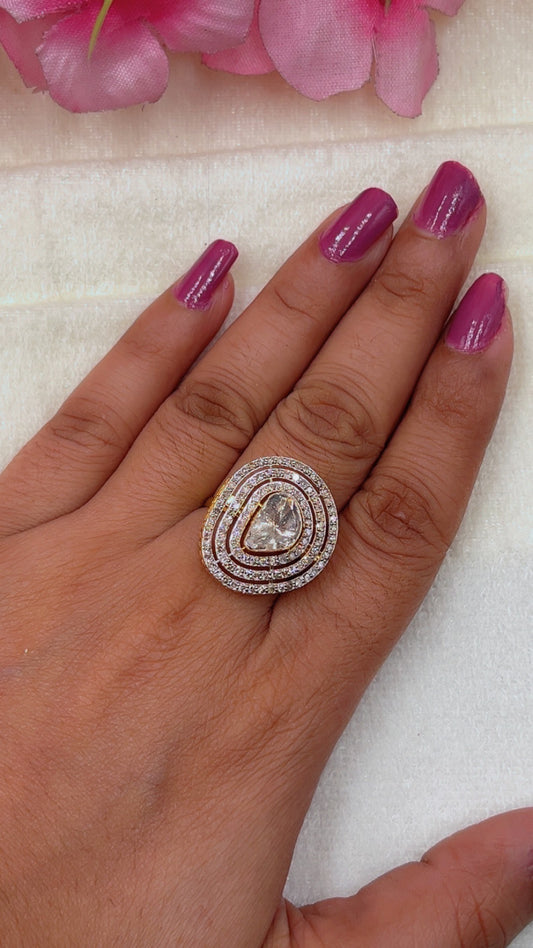 22K Gold Hallmarked Diamond Polki Ring
