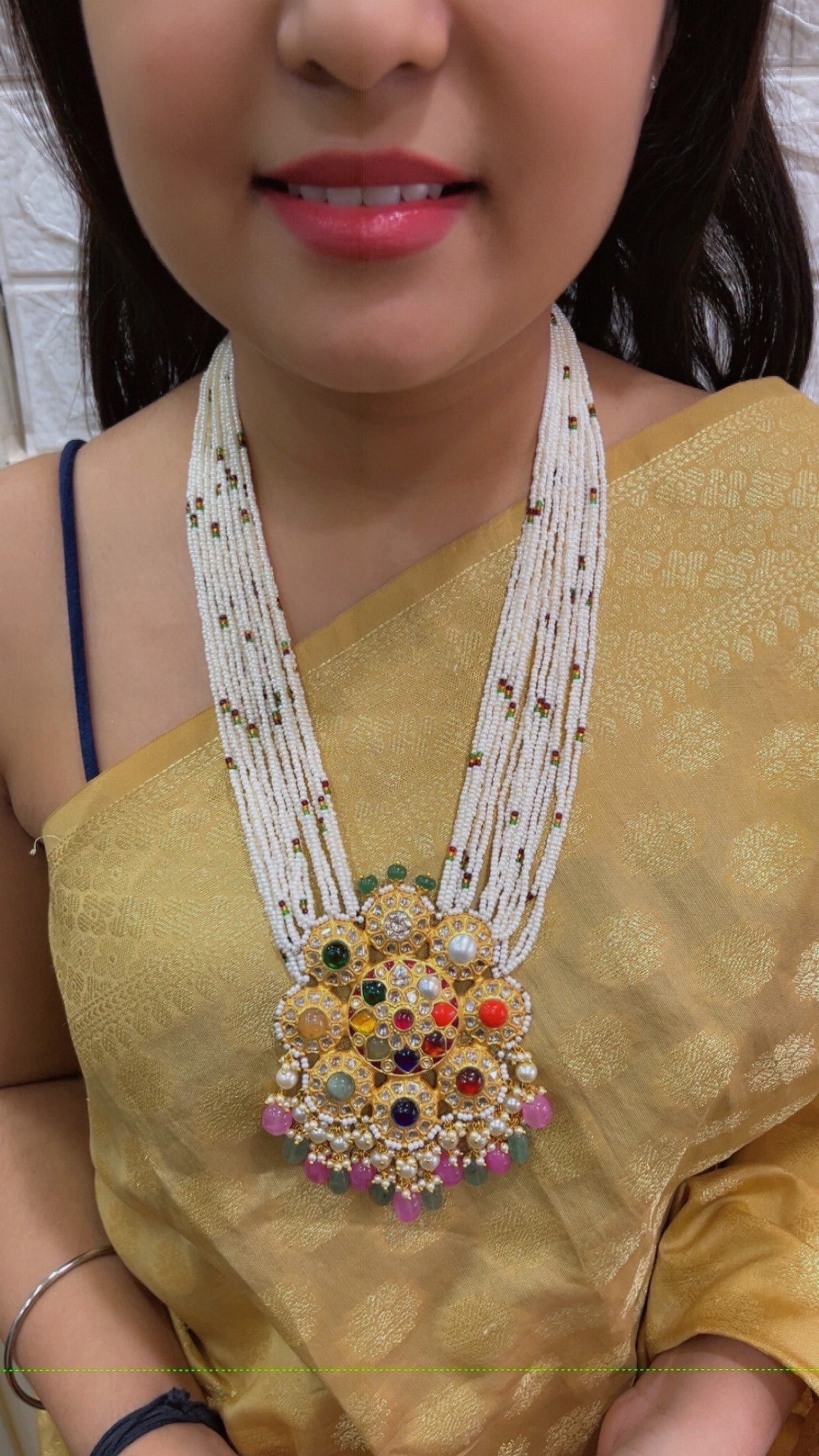 22K Gold Hallmarked Diamond Polki Navratan Necklace Jewelry