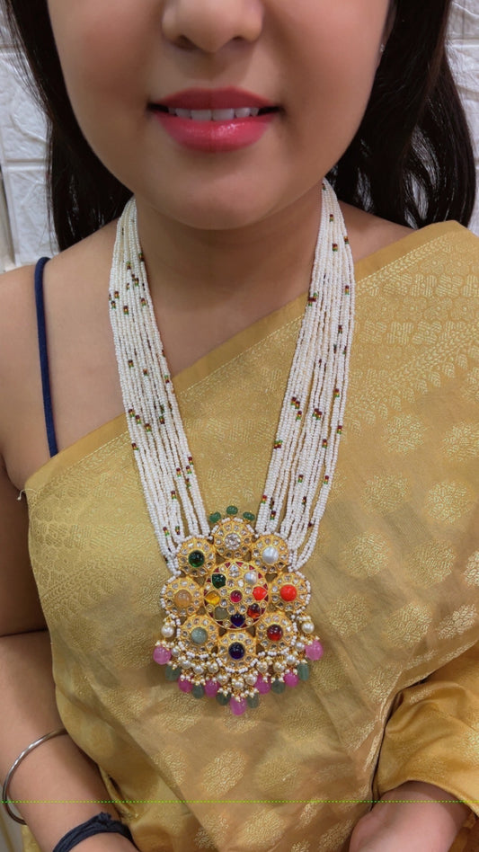 22K Gold Hallmarked Diamond Polki Navratan Necklace Jewelry