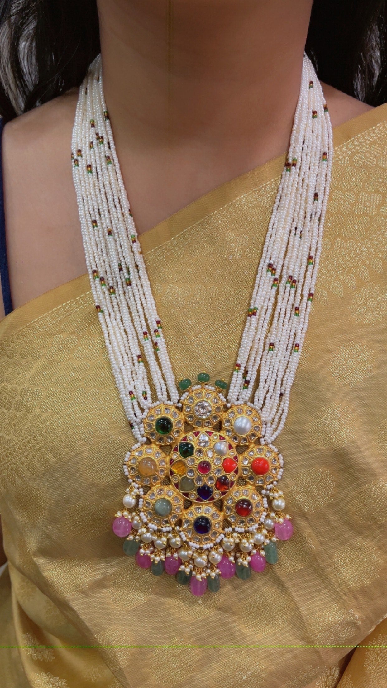 22K Gold Hallmarked Diamond Polki Navratan Necklace Jewelry