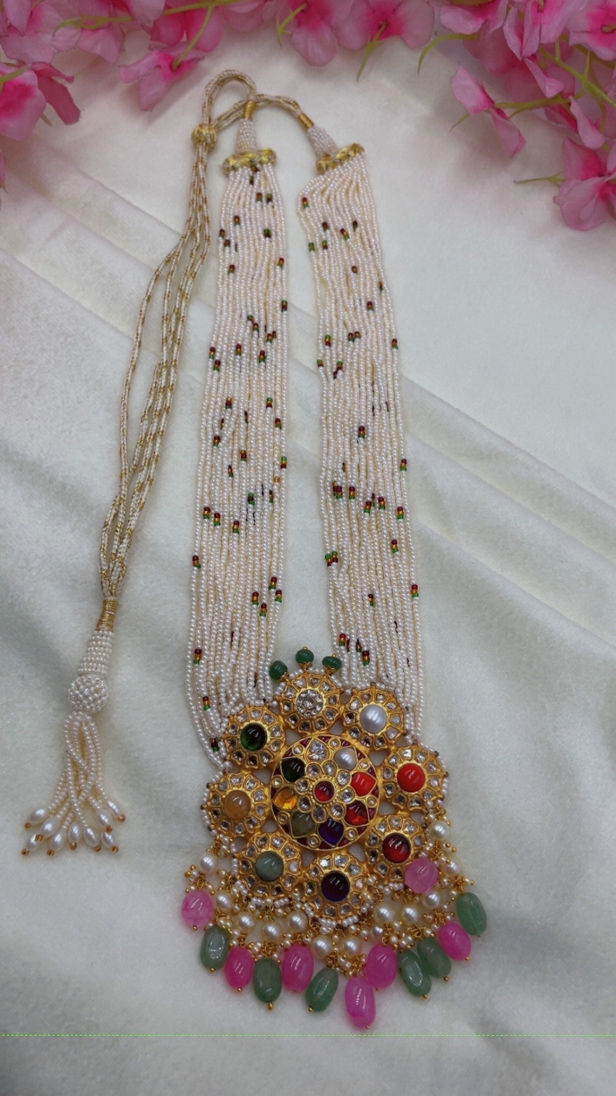 22K Gold Hallmarked Diamond Polki Navratan Necklace Jewelry