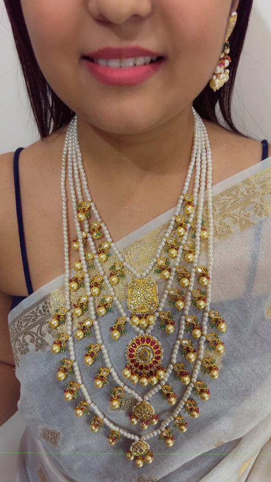 22K Gold Hallmarked Diamond Polki Red Rani Haar Necklace Jewelry