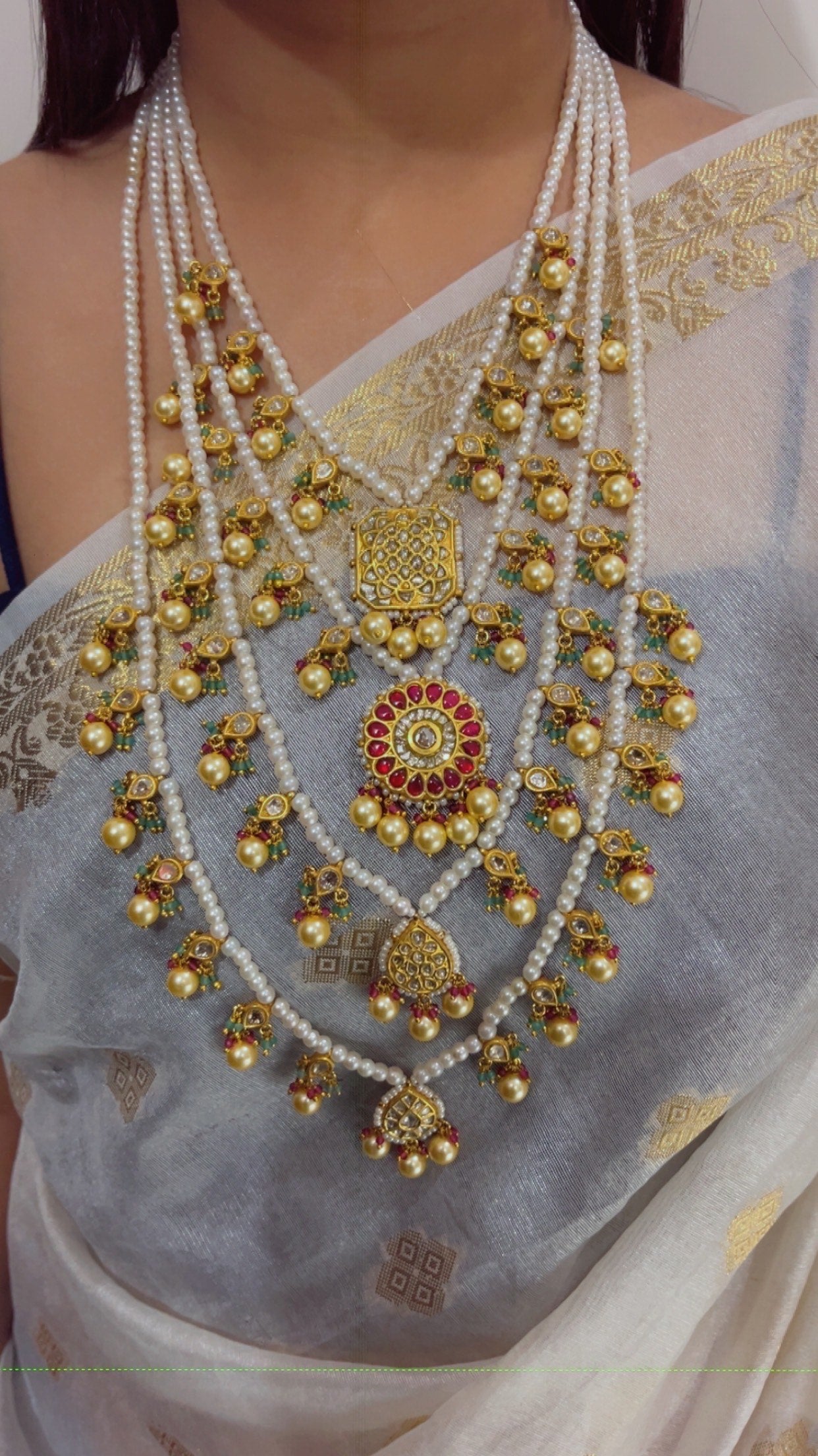 22K Gold Hallmarked Diamond Polki Red Rani Haar Necklace Jewelry