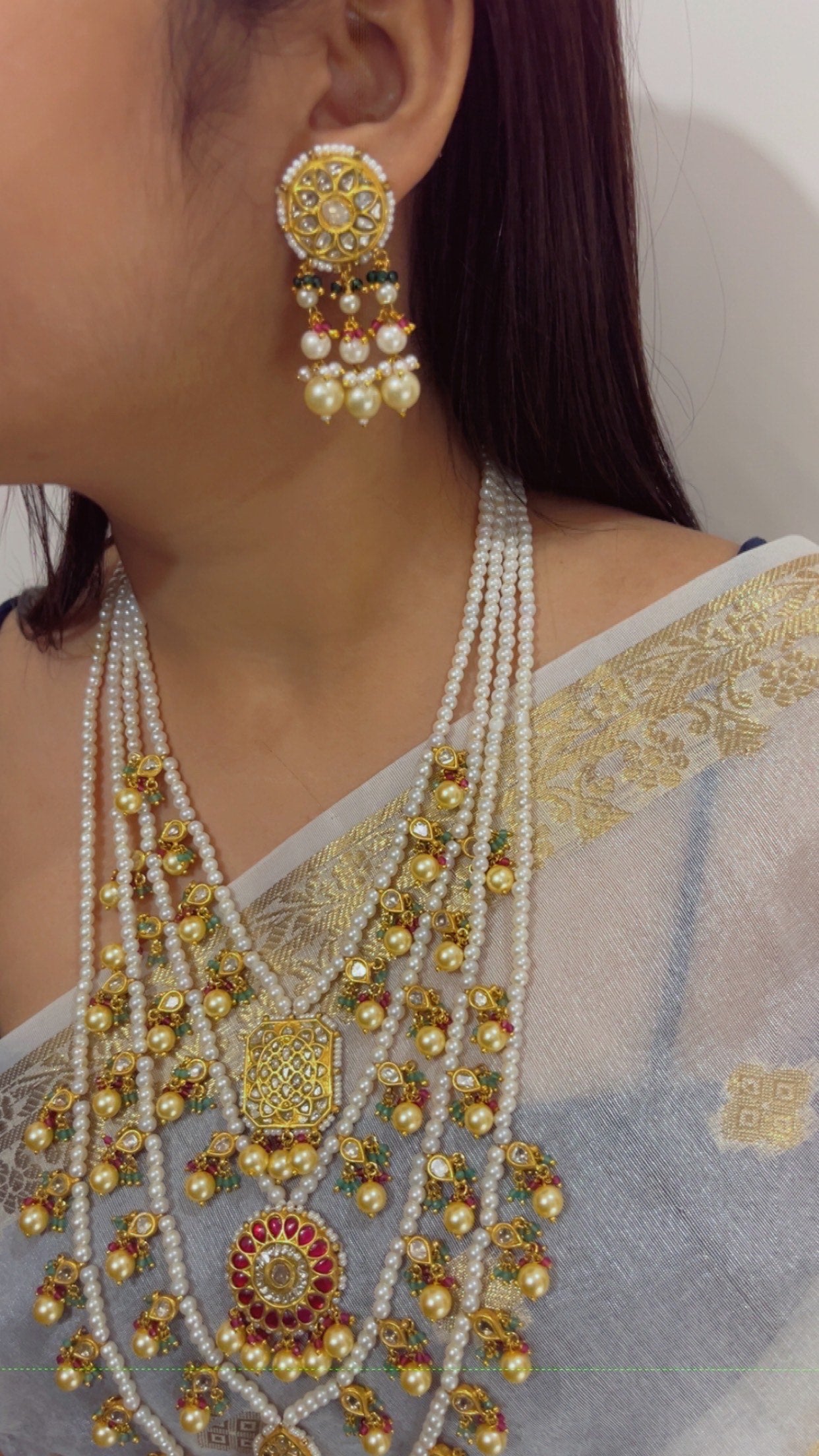 22K Gold Hallmarked Diamond Polki Red Rani Haar Necklace Jewelry