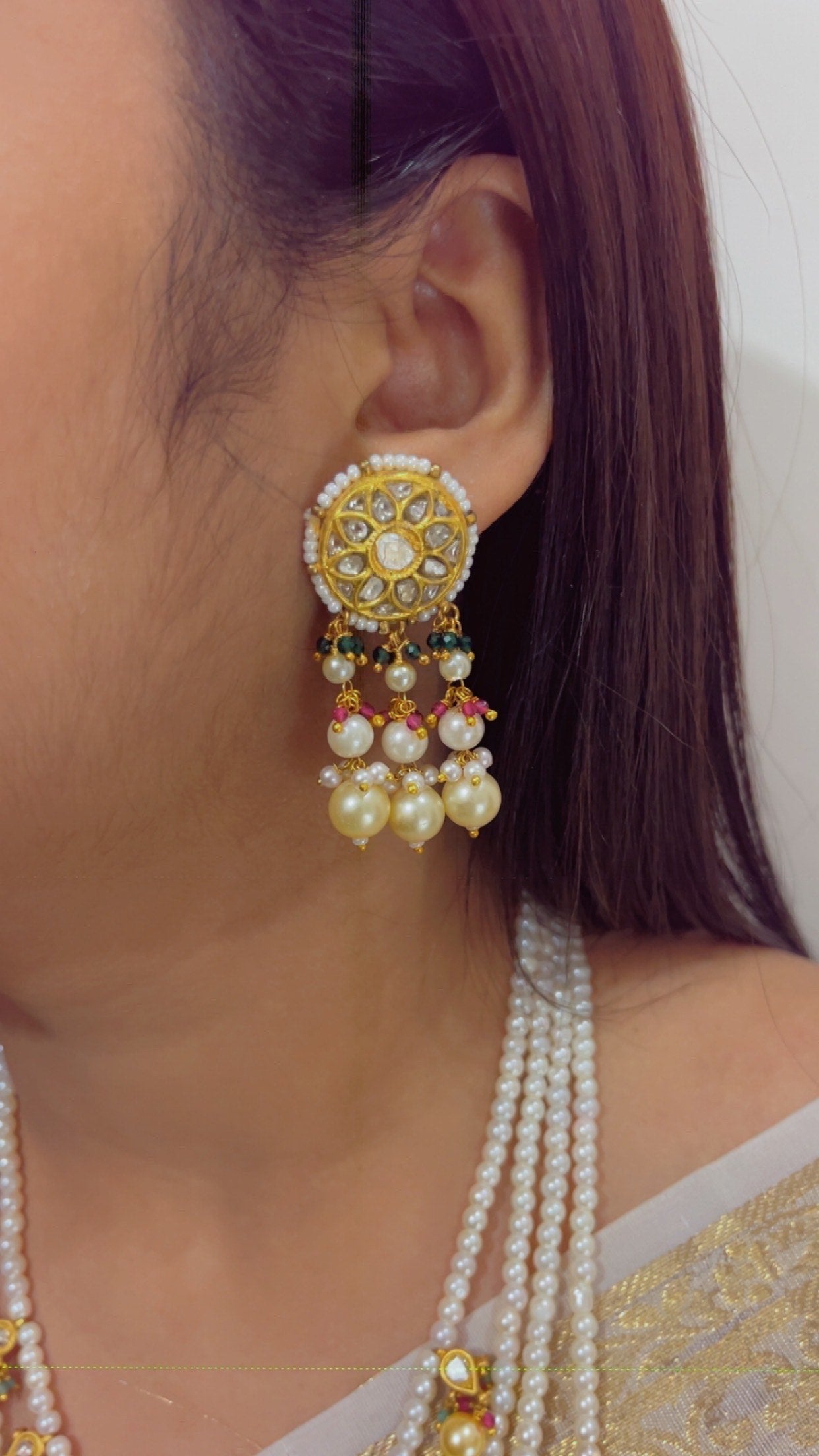 22K Gold Hallmarked Diamond Polki Red Rani Haar Necklace Jewelry