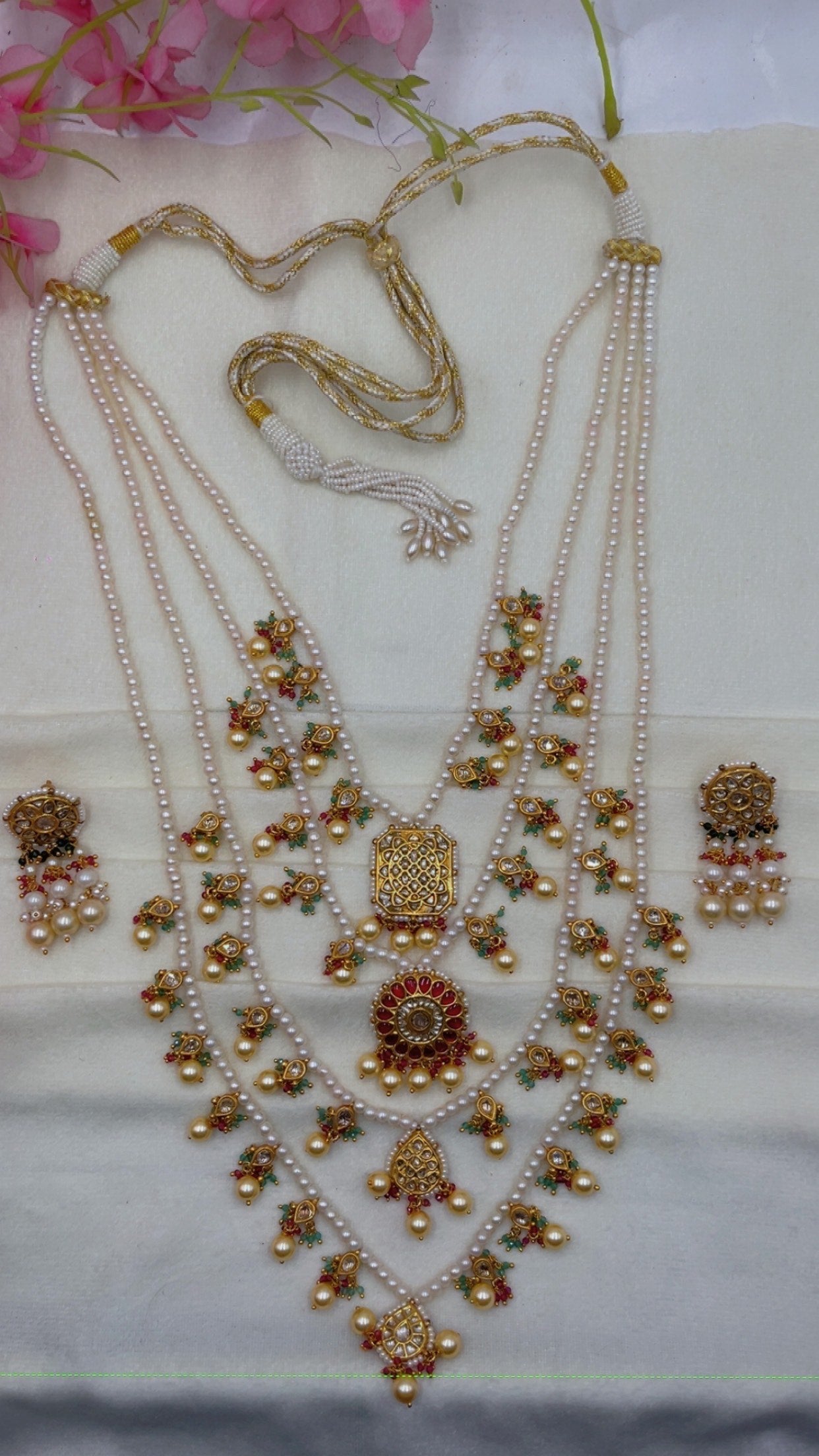 22K Gold Hallmarked Diamond Polki Red Rani Haar Necklace Jewelry