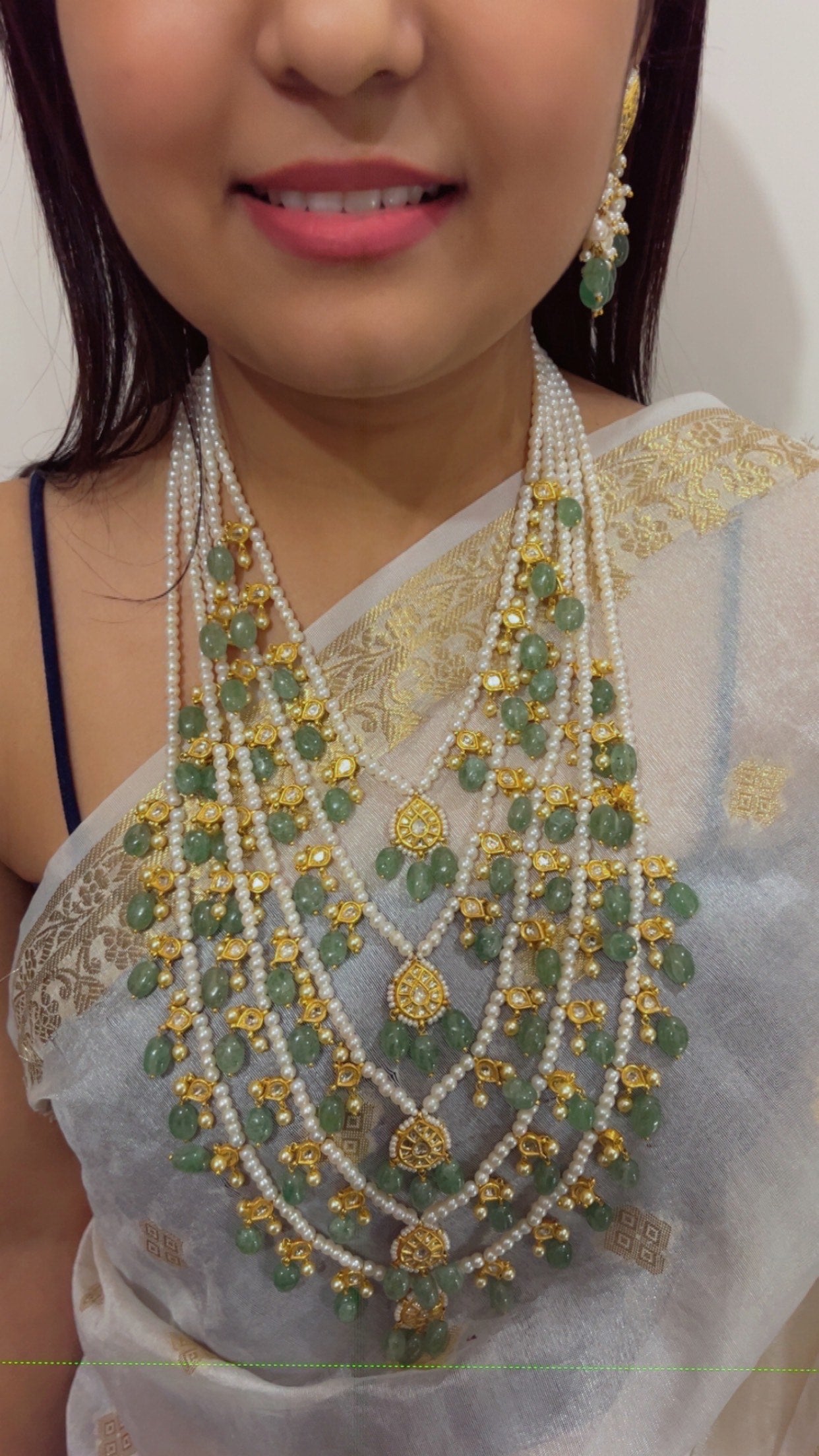 22K Gold Hallmarked Diamond Polki Green Rani Haar Necklace Jewelry