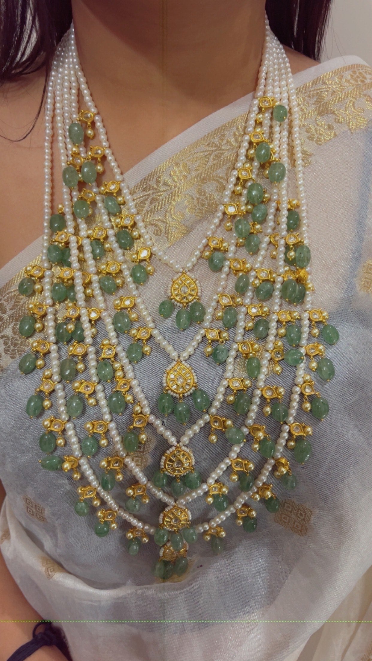 22K Gold Hallmarked Diamond Polki Green Rani Haar Necklace Jewelry