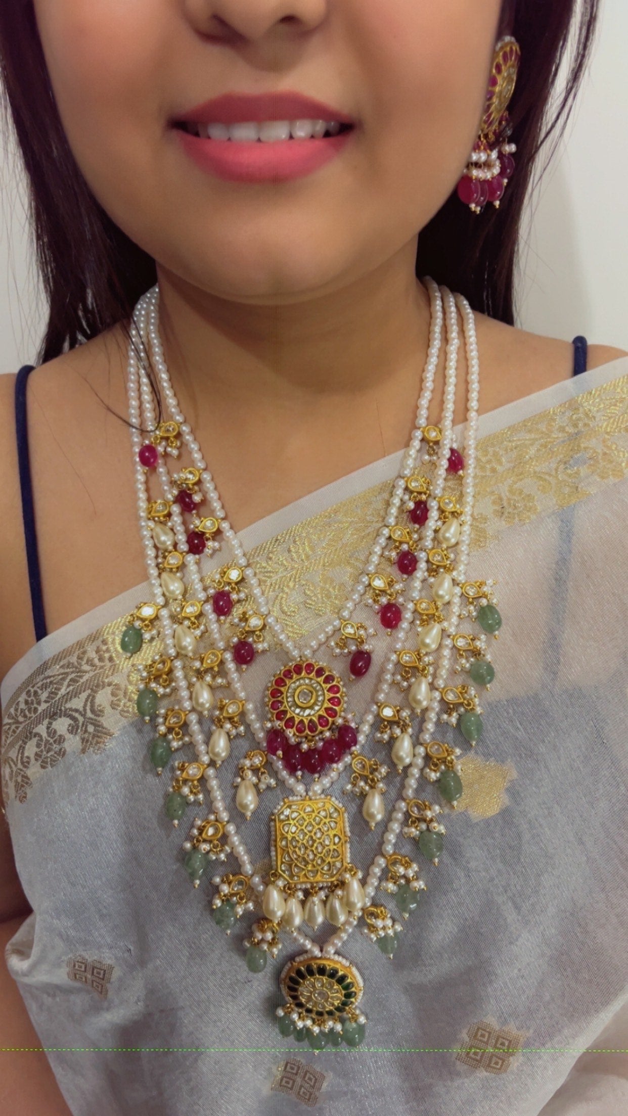 22K Gold Hallmarked Diamond Polki Multi Rani Haar Necklace Jewelry