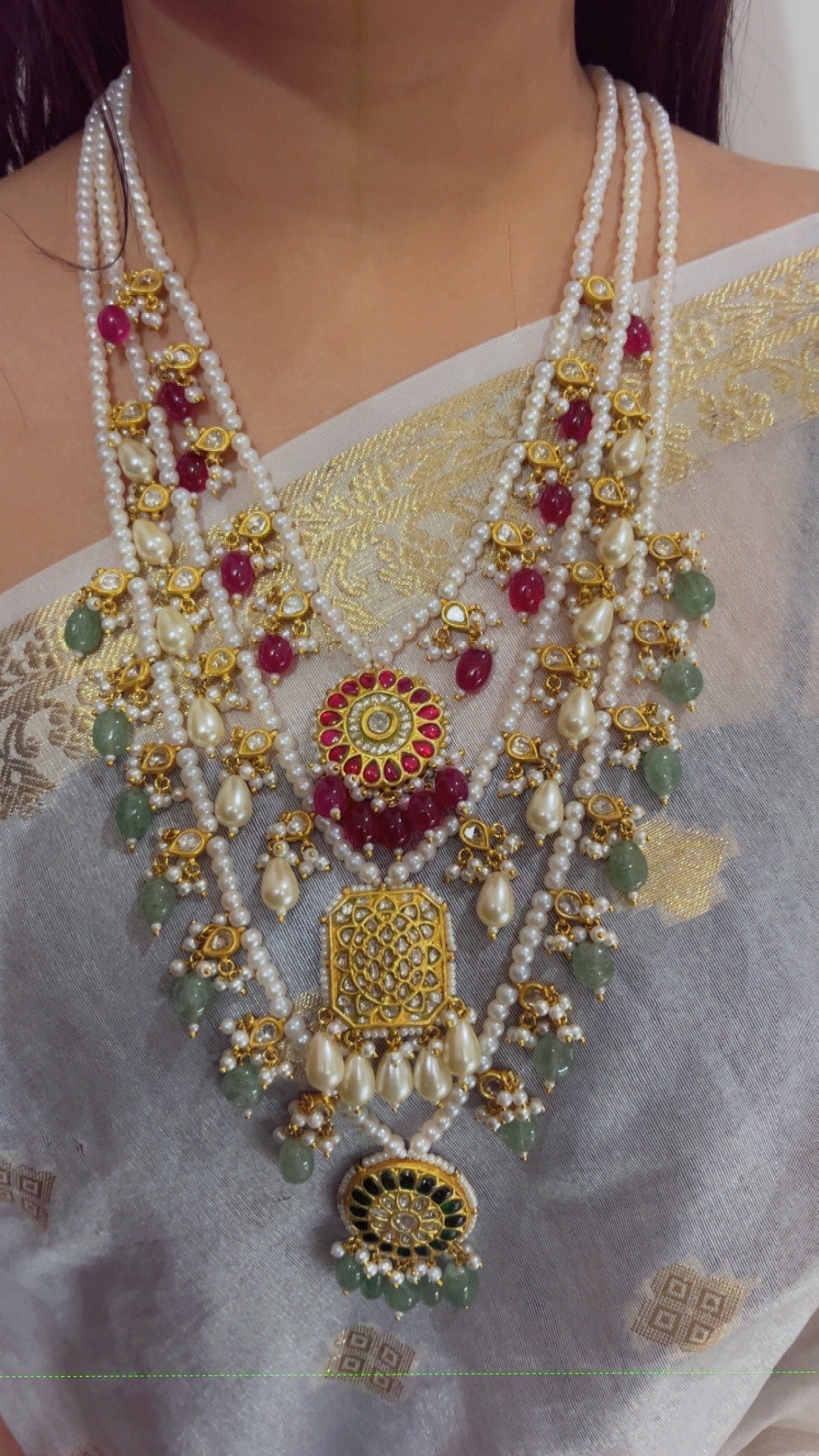 22K Gold Hallmarked Diamond Polki Multi Rani Haar Necklace Jewelry