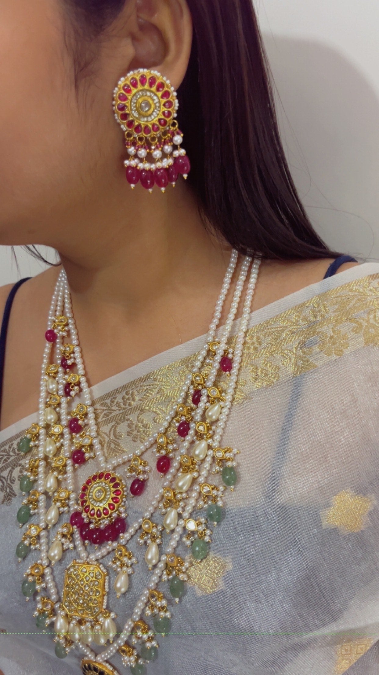 22K Gold Hallmarked Diamond Polki Multi Rani Haar Necklace Jewelry