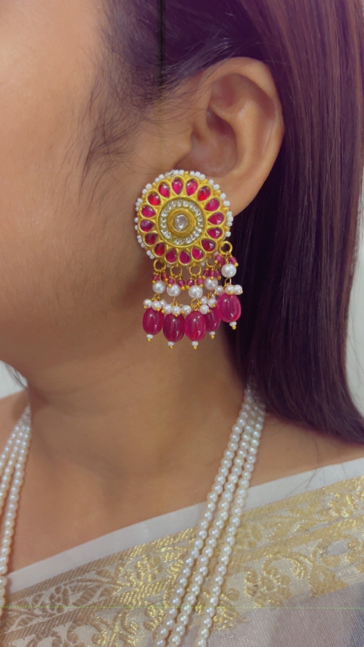 22K Gold Hallmarked Diamond Polki Multi Rani Haar Necklace Jewelry