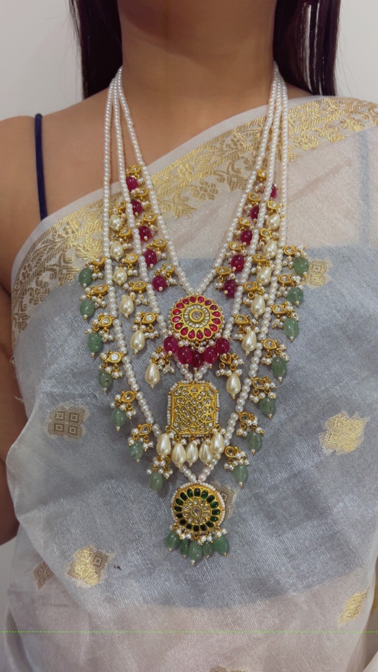 22K Gold Hallmarked Diamond Polki Multi Rani Haar Necklace Jewelry