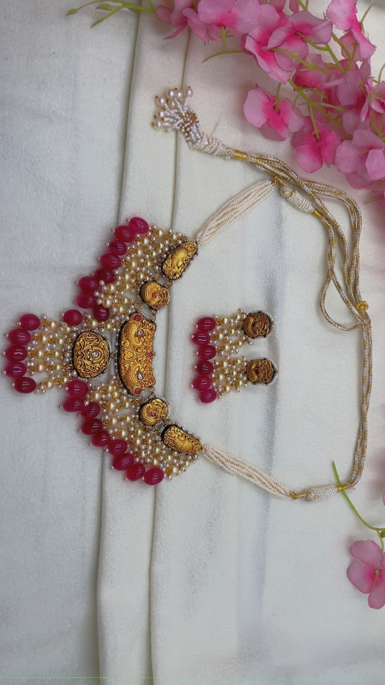 22K Gold Hallmarked Diamond Polki Red Choker Necklace Jewelry