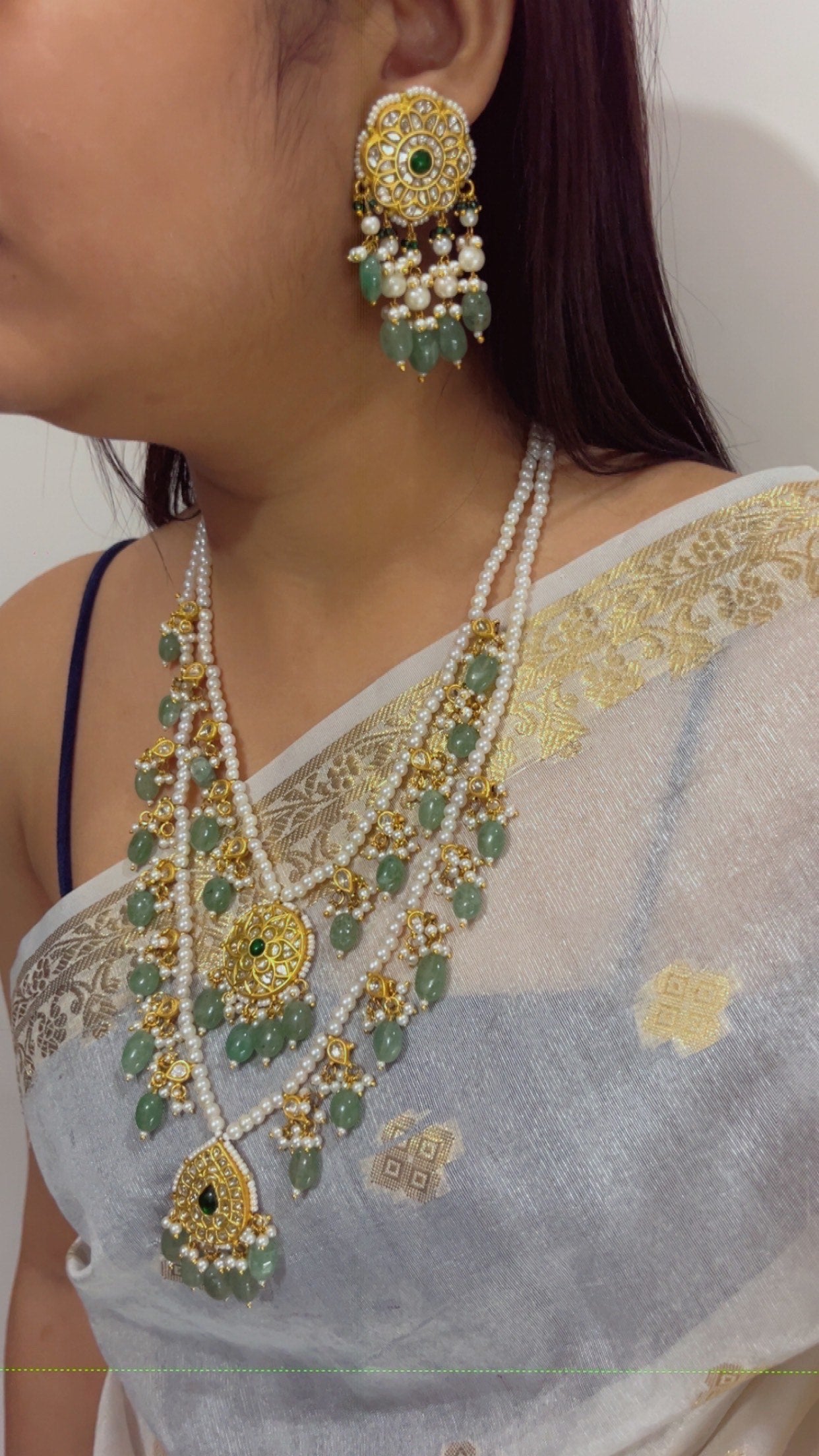 22K Gold Hallmarked Diamond Polki Rani Haar Necklace Jewelry