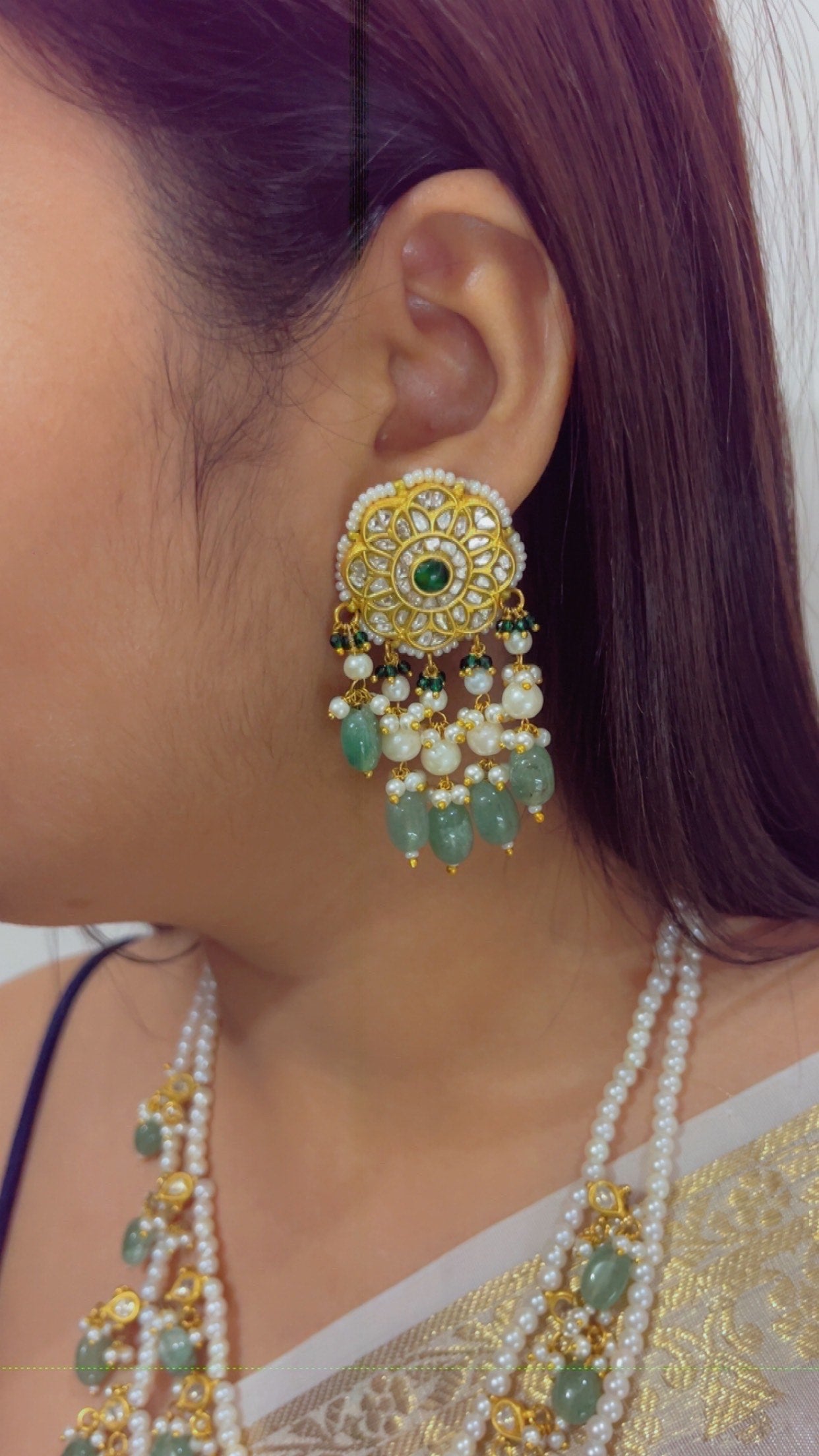 22K Gold Hallmarked Diamond Polki Rani Haar Necklace Jewelry