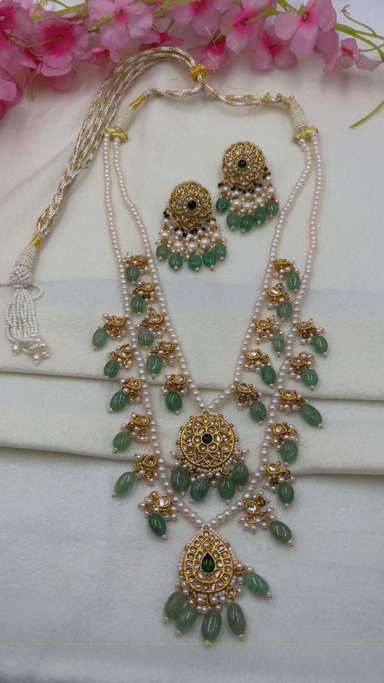 22K Gold Hallmarked Diamond Polki Rani Haar Necklace Jewelry