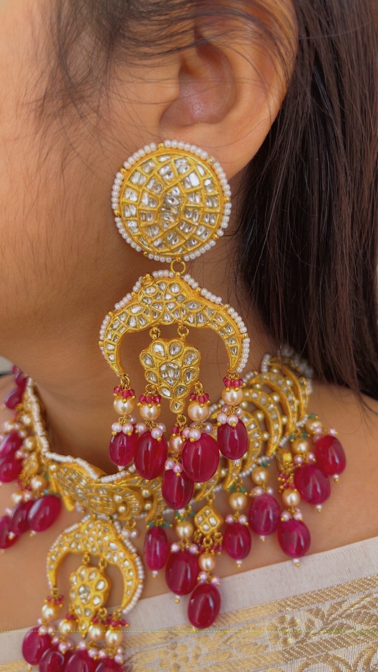 22K Gold Hallmarked Diamond Polki Red Choker Necklace Jewelry