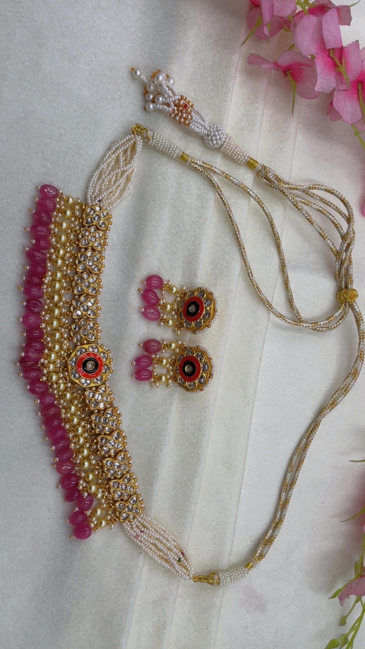 22K Gold Hallmarked Diamond Polki Red Choker Necklace Jewelry