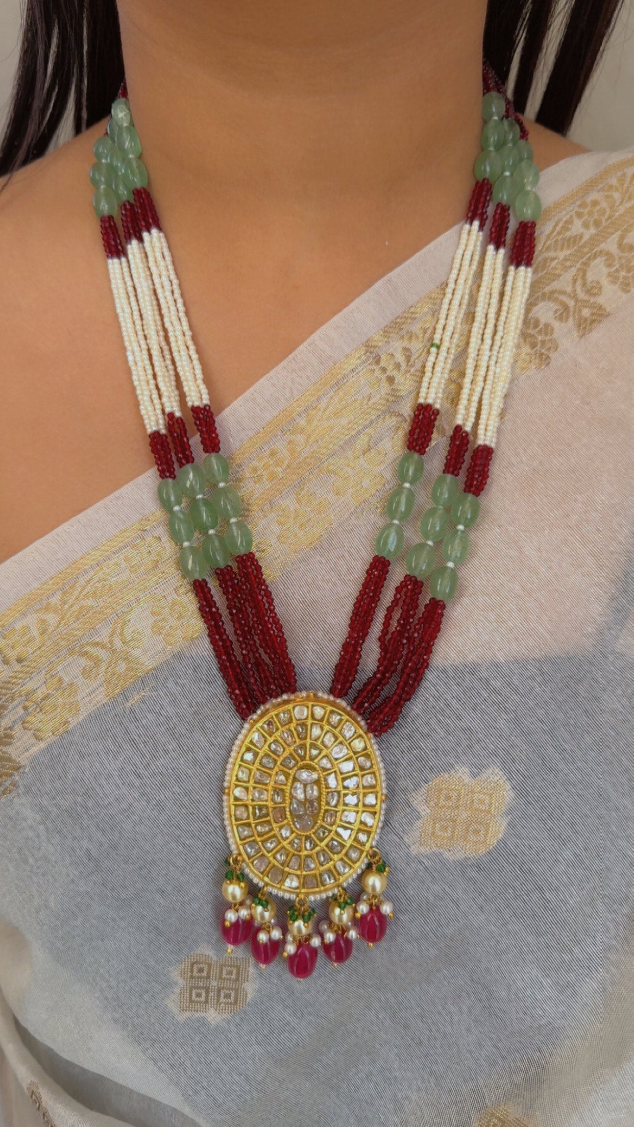 22K Gold Hallmarked Diamond Polki  Necklace Jewelry