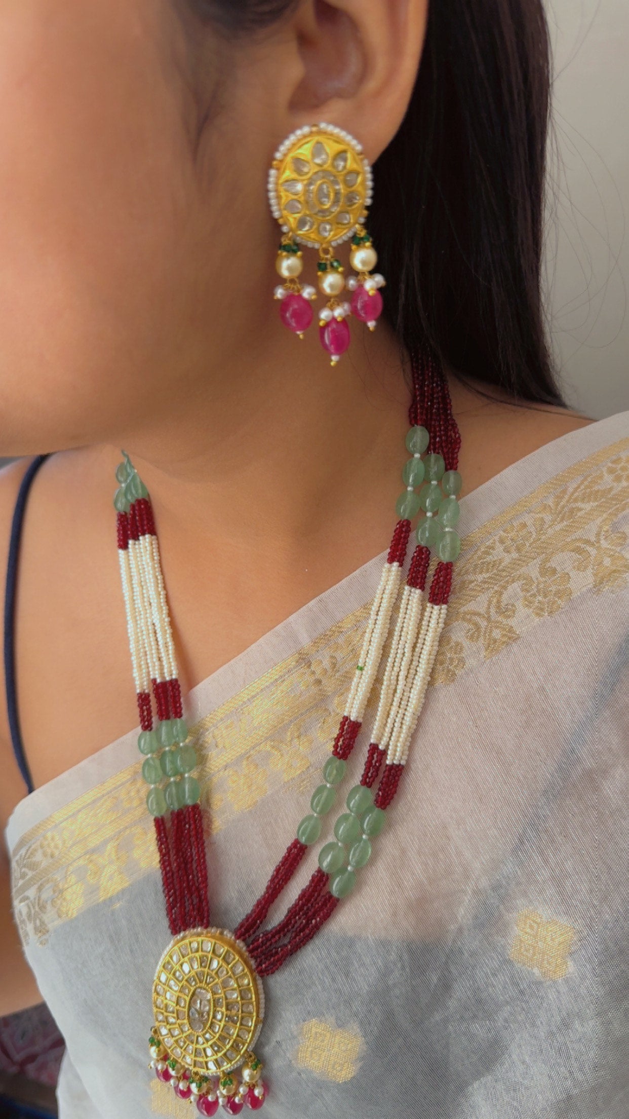 22K Gold Hallmarked Diamond Polki  Necklace Jewelry