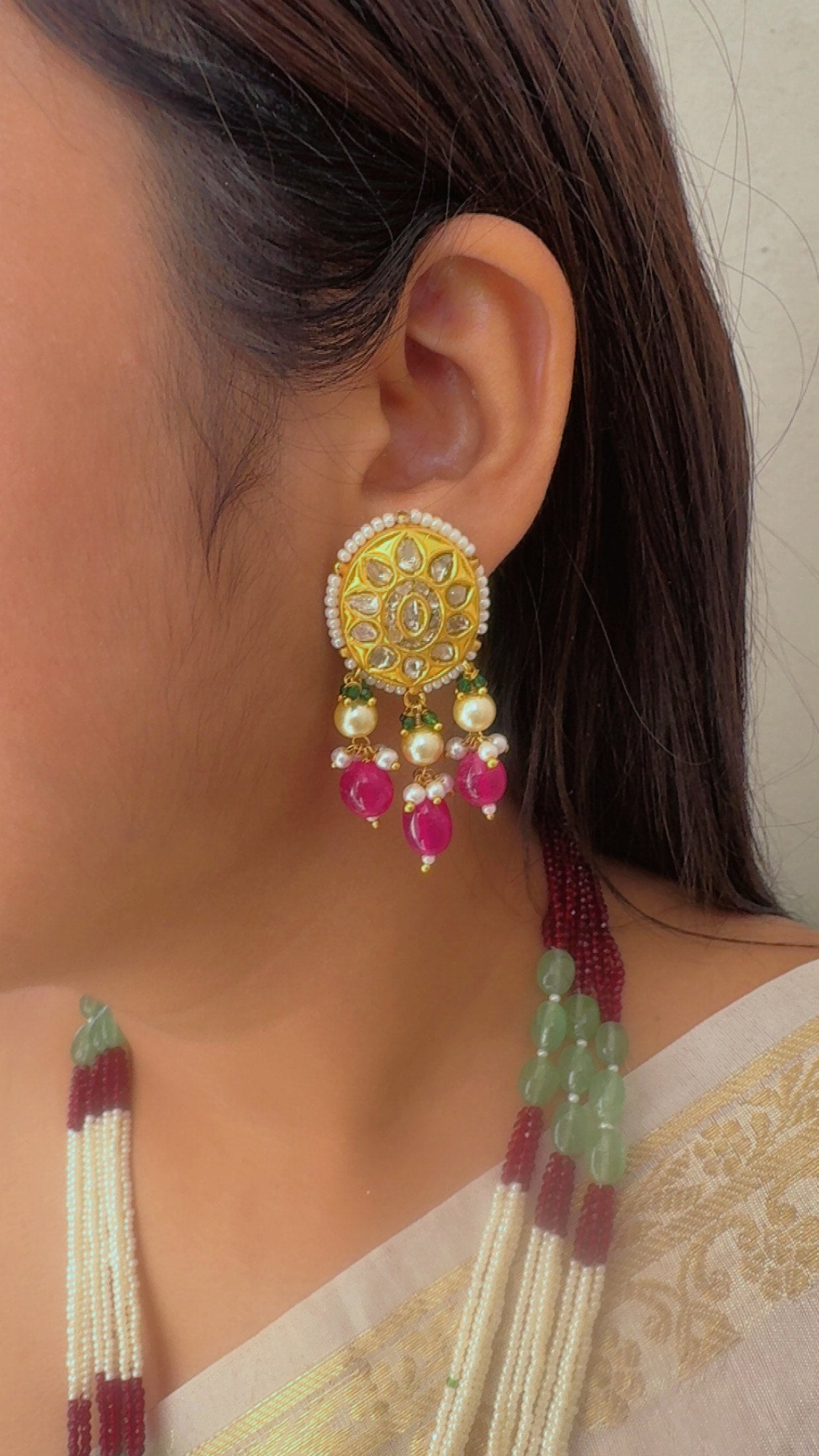 22K Gold Hallmarked Diamond Polki  Necklace Jewelry