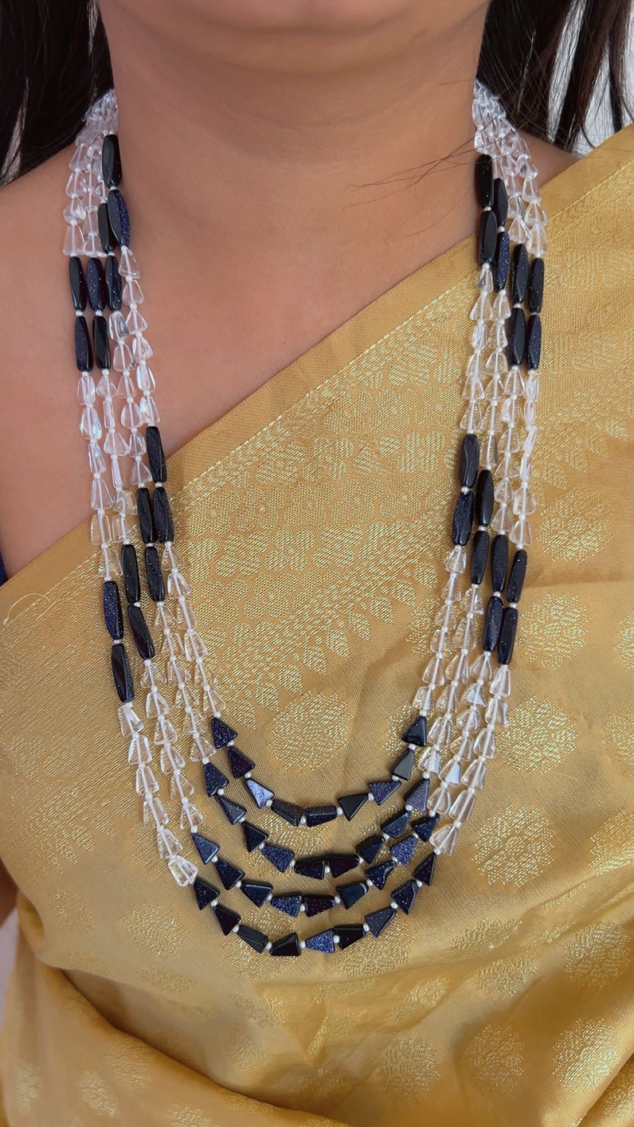 Natural Quartz & Sunstone Gemstone Beads Necklace Jewelry