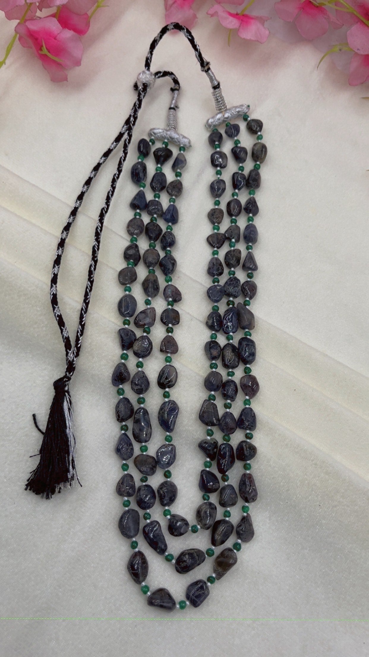 Natural Lolite & Green Quartz Gemstone Beads Necklace Jewelry