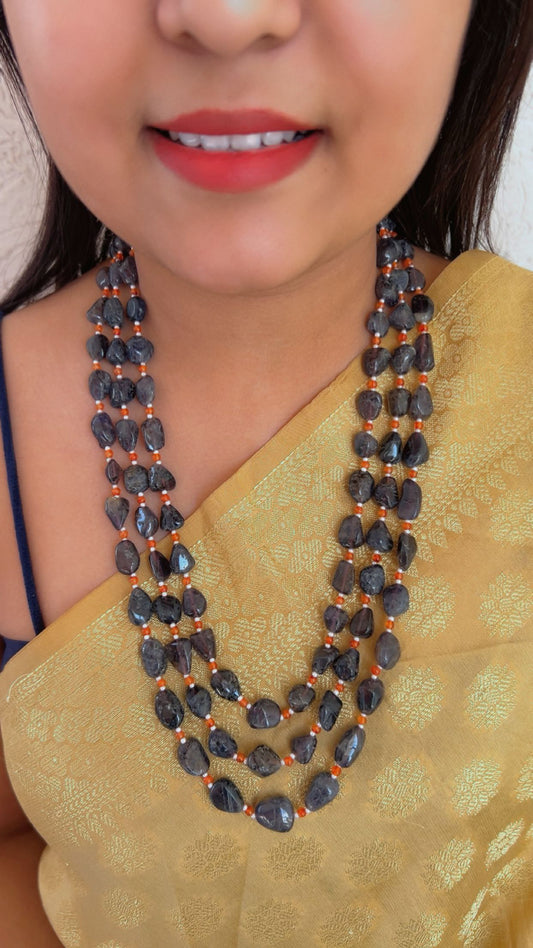 Natural Lolite & Carnelian Gemstone Beads Necklace Jewelry