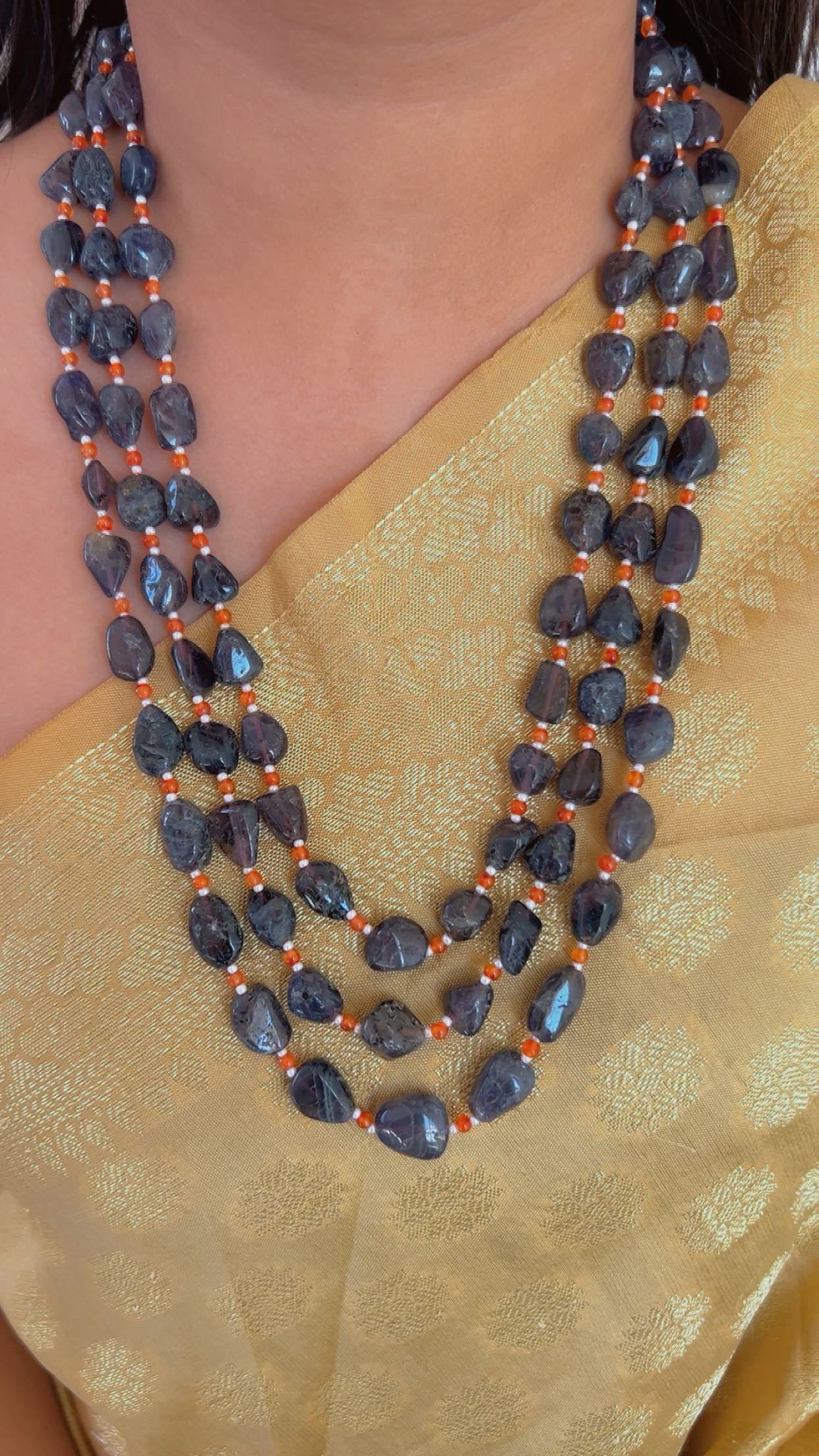 Natural Lolite & Carnelian Gemstone Beads Necklace Jewelry