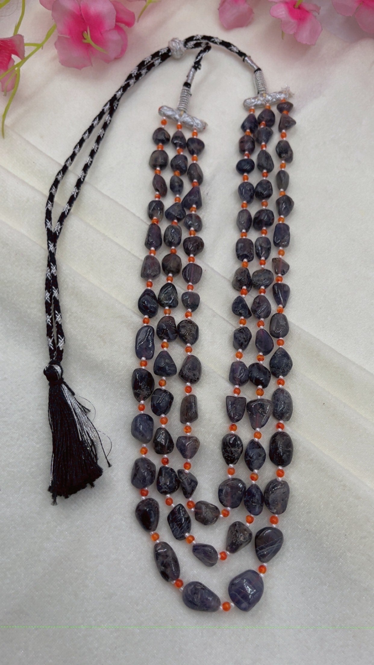 Natural Lolite & Carnelian Gemstone Beads Necklace Jewelry