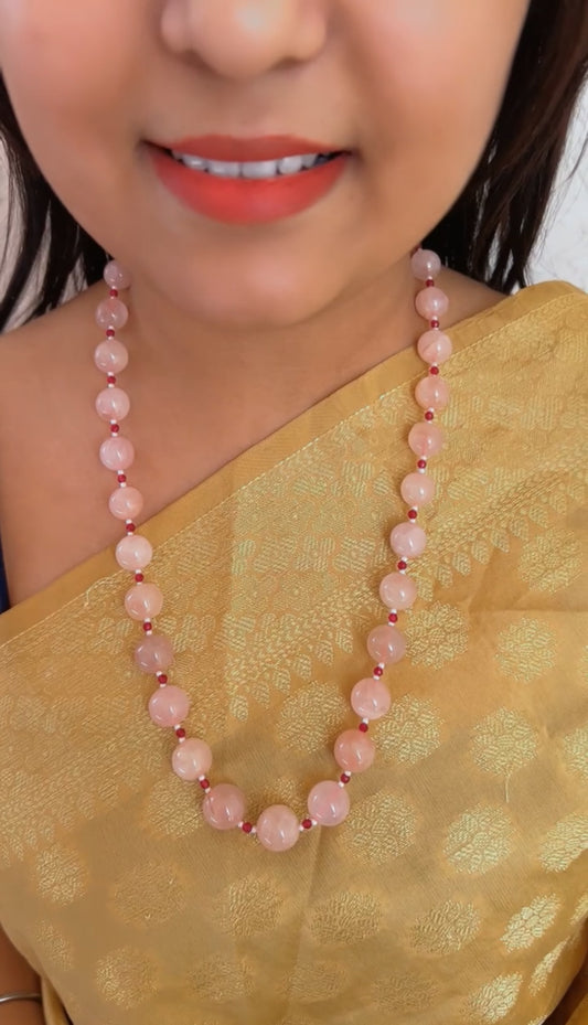 Natural Rose Quartz & Garnet Gemstone Beads Necklace Jewelry