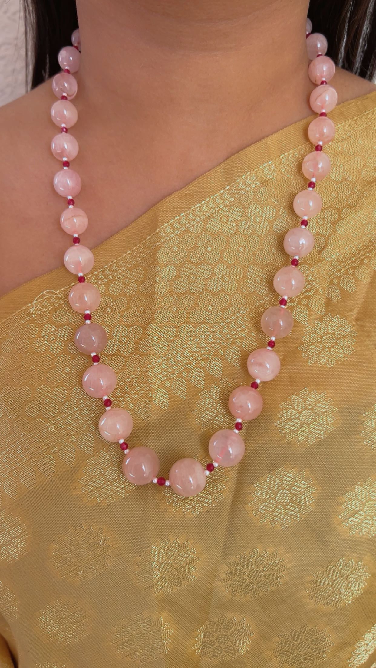 Natural Rose Quartz & Garnet Gemstone Beads Necklace Jewelry